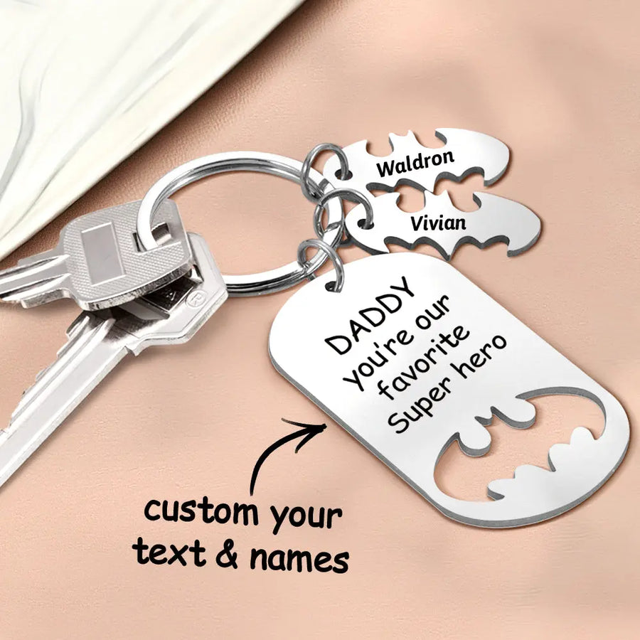 Personalized Superhero Dad Keychain with Kids' Names