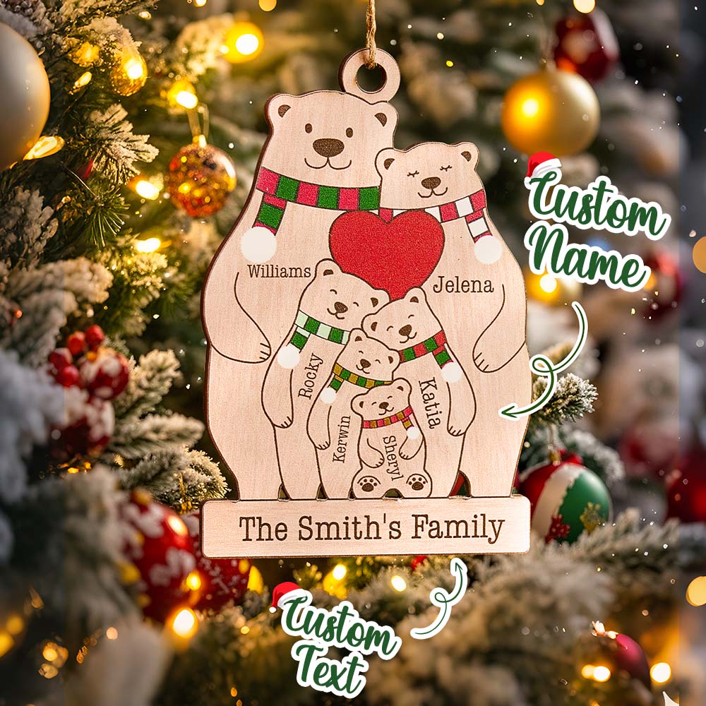 Personalized family bear Wood Christmas ornament
