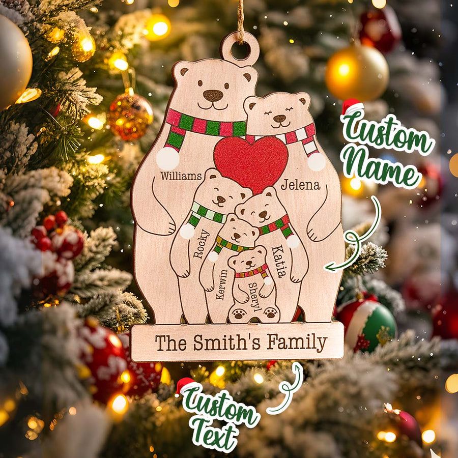 Personalized family bear Wood Christmas ornament