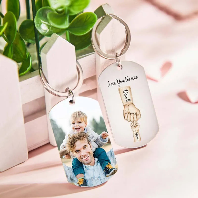 Personalized Father Fist Keychain - Custom Dad Photo Keyring