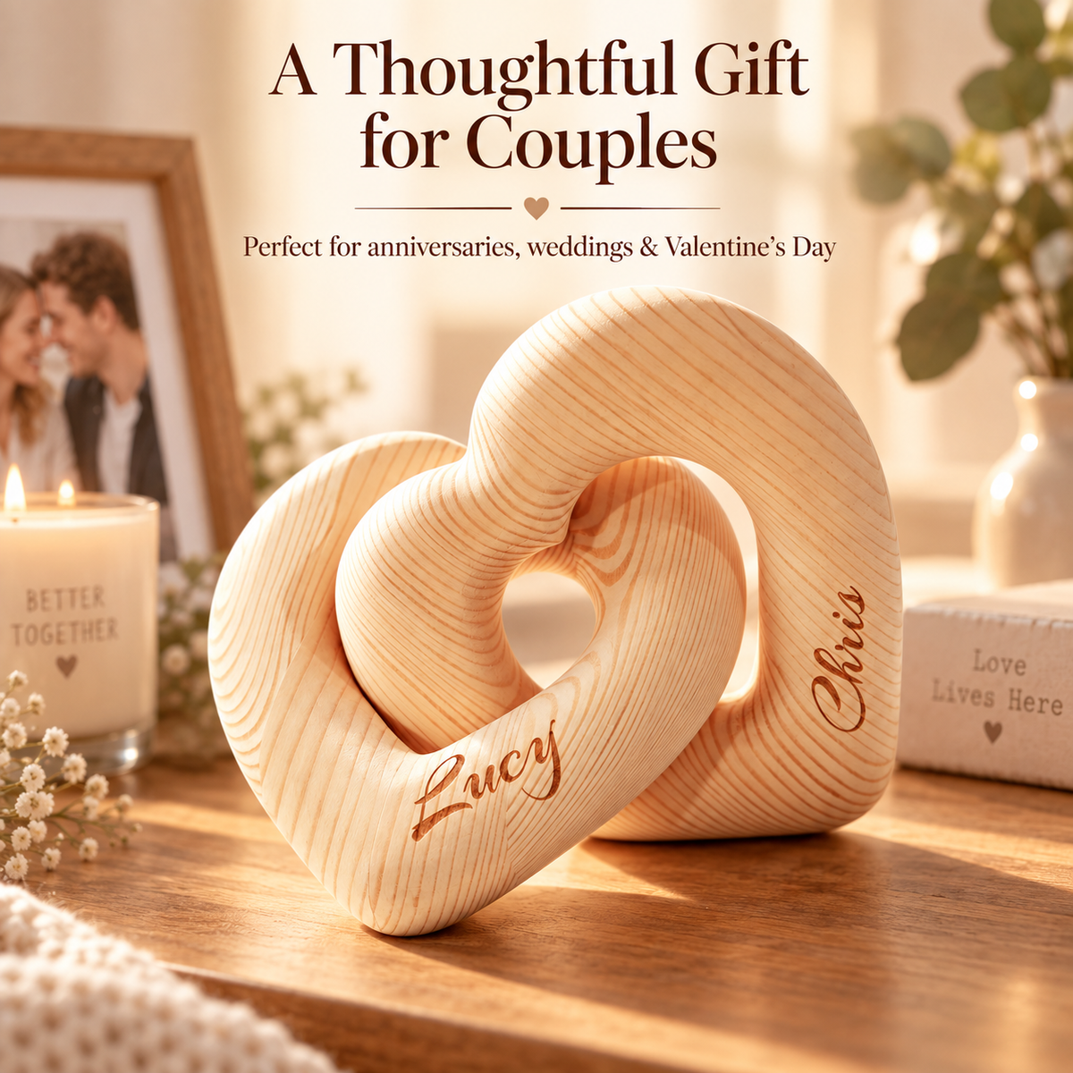 Personalized Infinity Heart Sculpture for Couples | Custom Name Gift