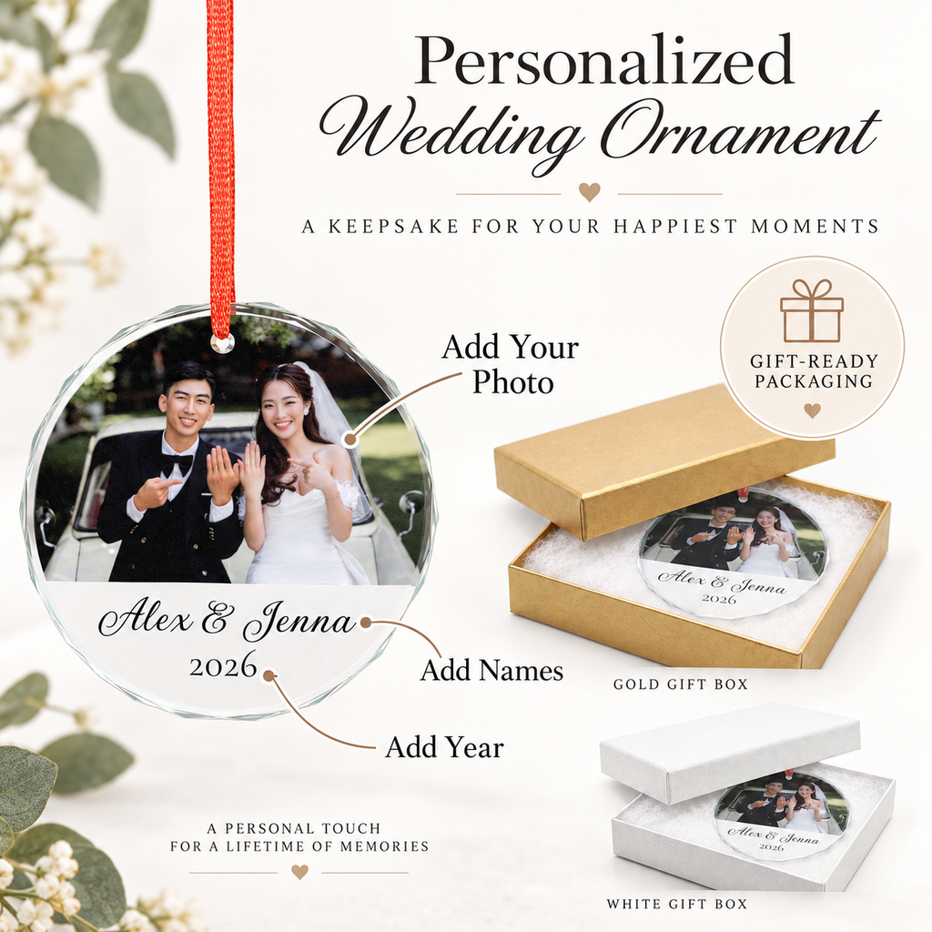 Personalized Wedding Photo Ornament | Glass Ornament