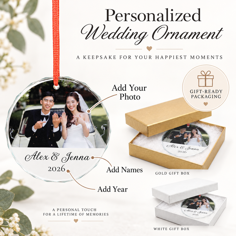 Personalized Wedding Photo Ornament | Glass Ornament