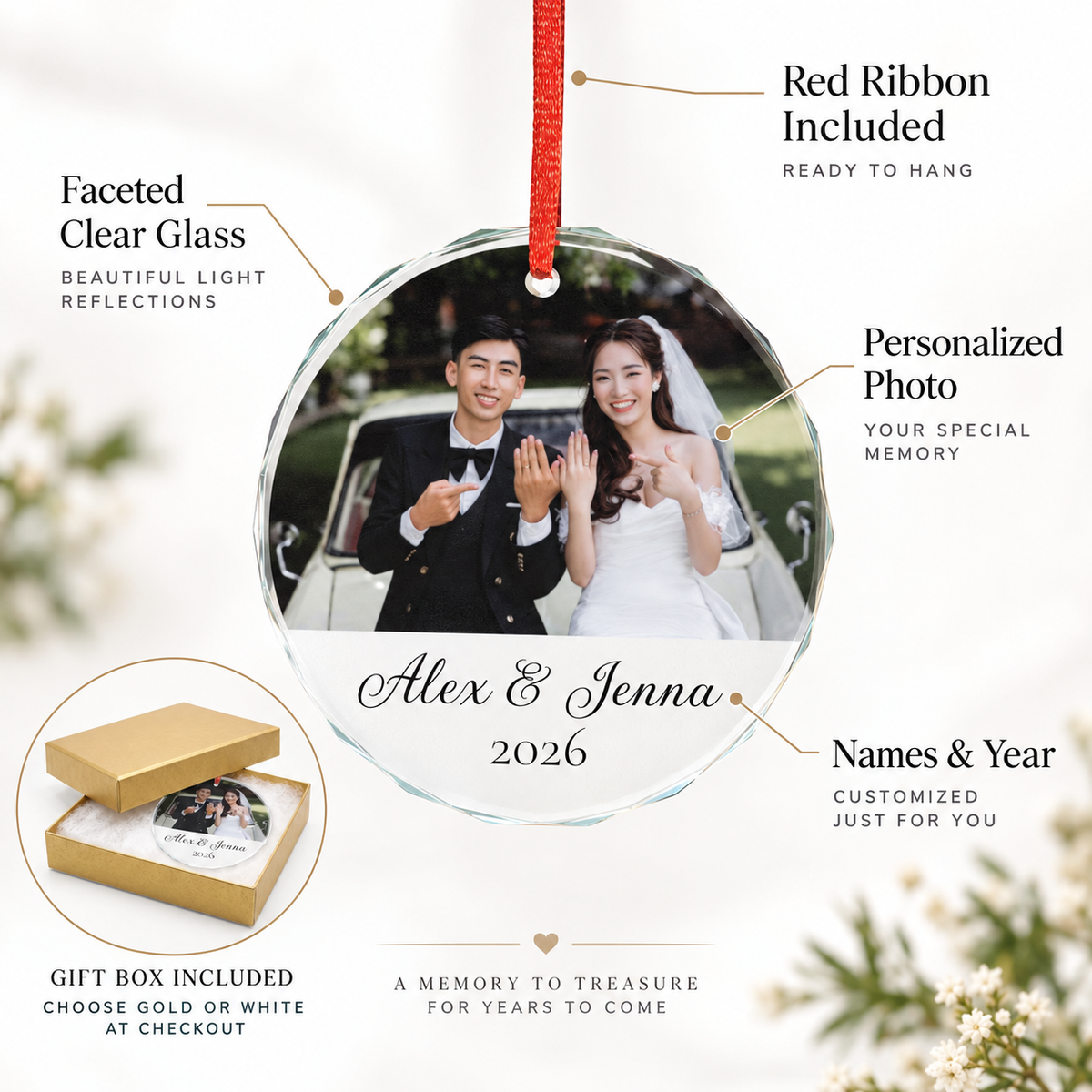 Personalized Wedding Photo Ornament | Glass Ornament