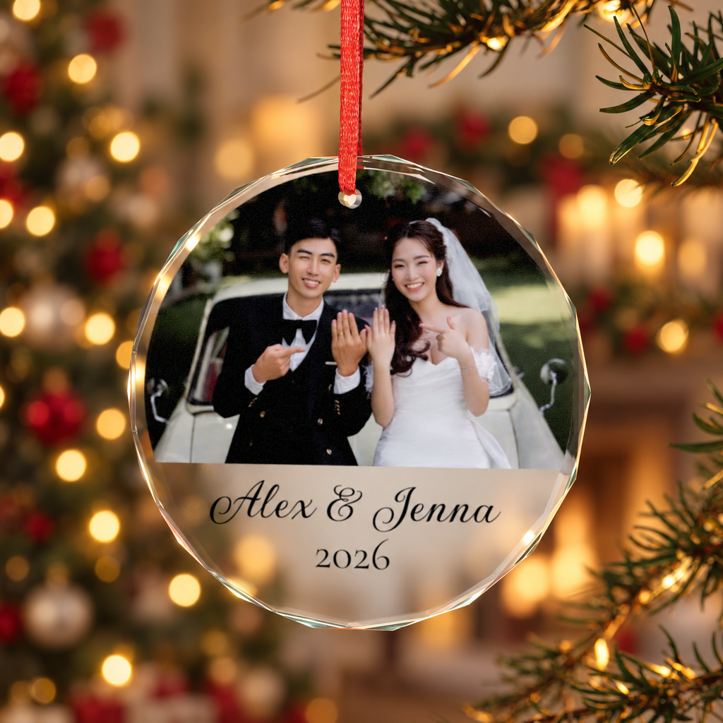 Personalized Wedding Photo Ornament | Glass Ornament