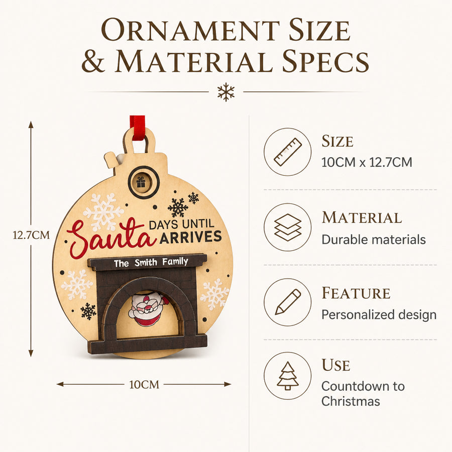Santa in Fireplace Christmas Countdown Ornament