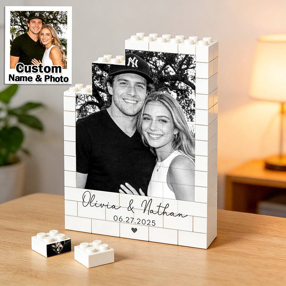 Puffin Lime custom photo brick puzzle frame featuring personalized building blocks, perfect for displaying memorable images.