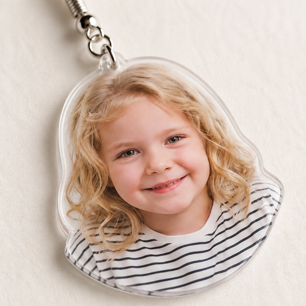 Personalized Photo Acrylic Dangle Earrings · Macro Close-Up of Custom Photo Detail
