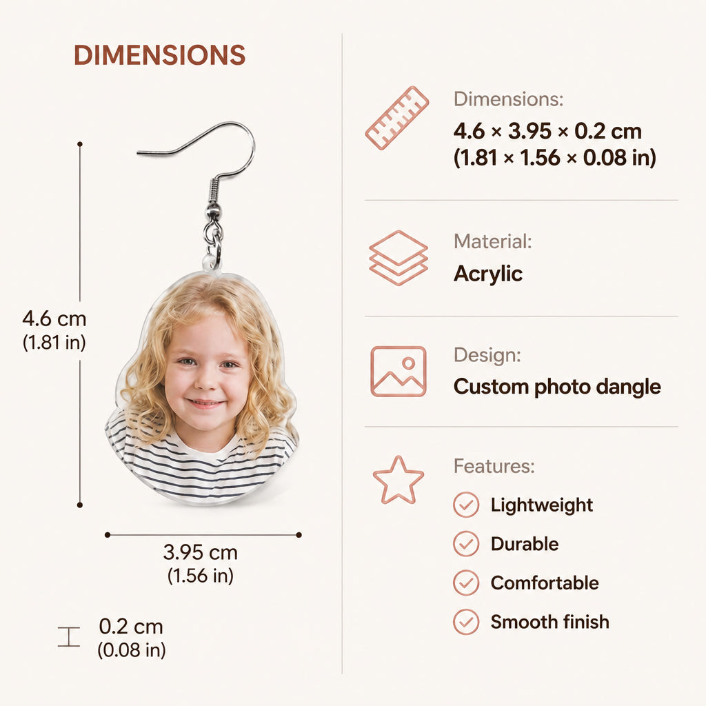 Personalized Photo Acrylic Dangle Earrings · Product Specifications & Dimensions