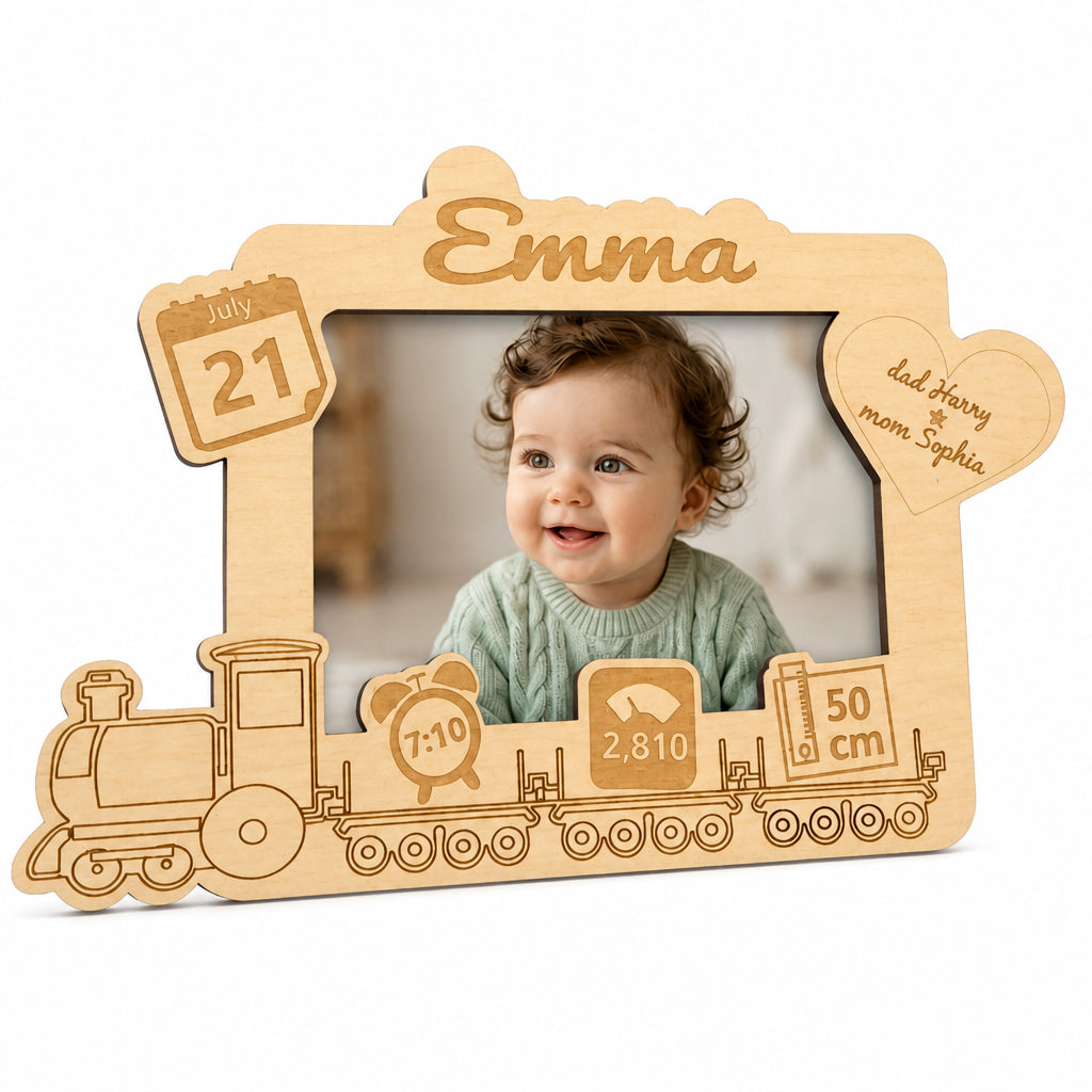 Personalized Newborn Wooden Photo Frame · Main product on white background