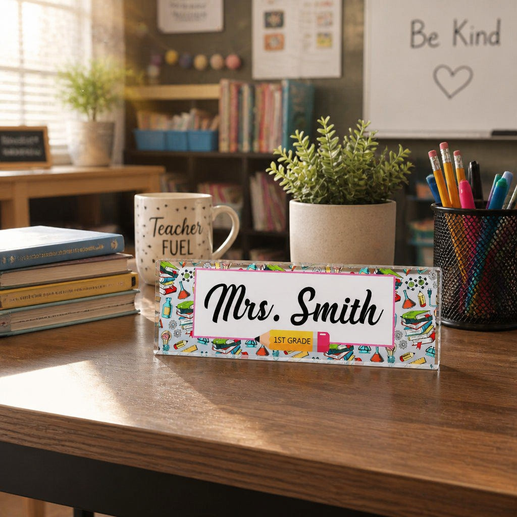 Personalized Teacher Desk Name Plate · Teacher Desk Name Plate in Classroom Setting