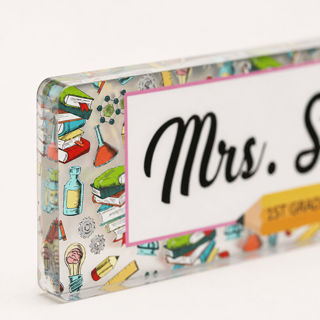 Personalized Teacher Desk Name Plate · Macro Close-Up of Acrylic Material