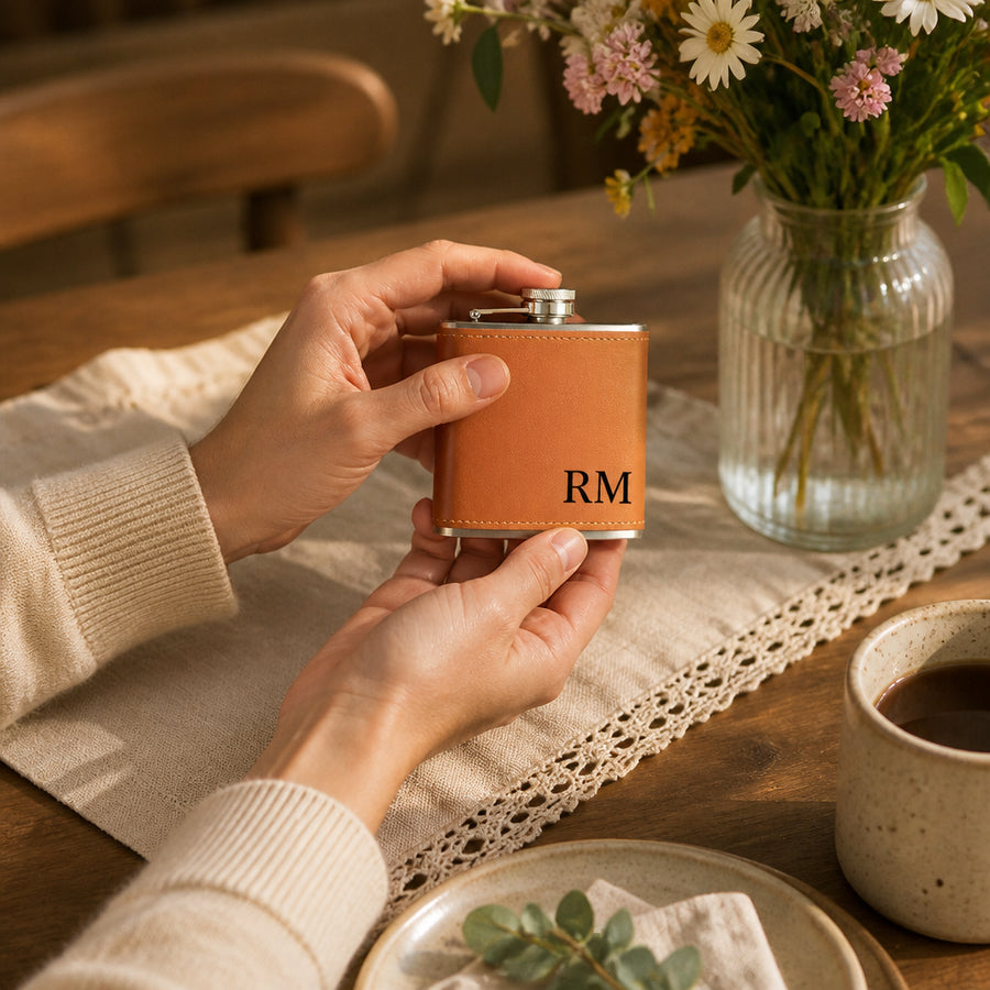 Custom Leather Wrapped 6 oz Flask