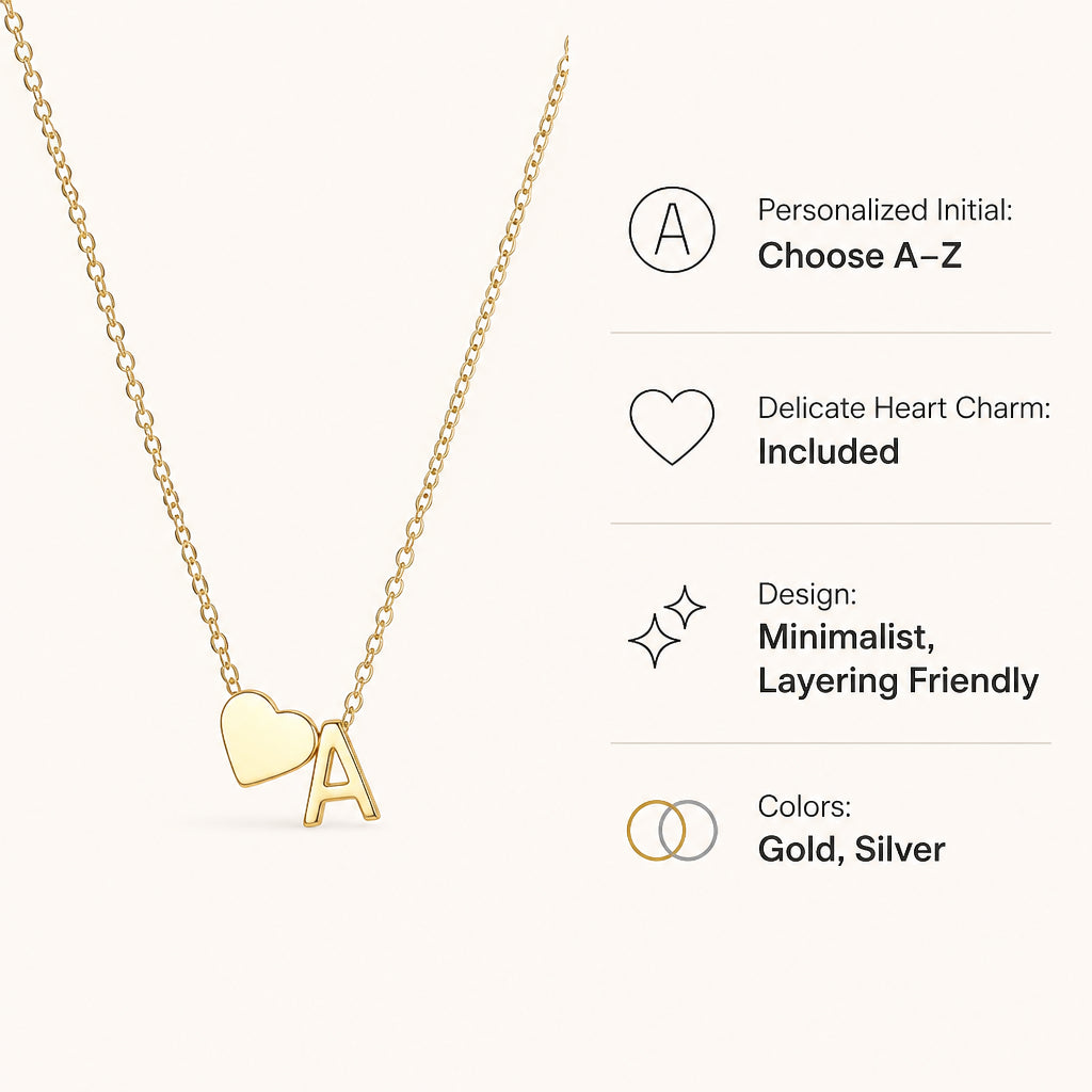 Dainty Initial Heart Necklace · Necklace Specifications Infographic