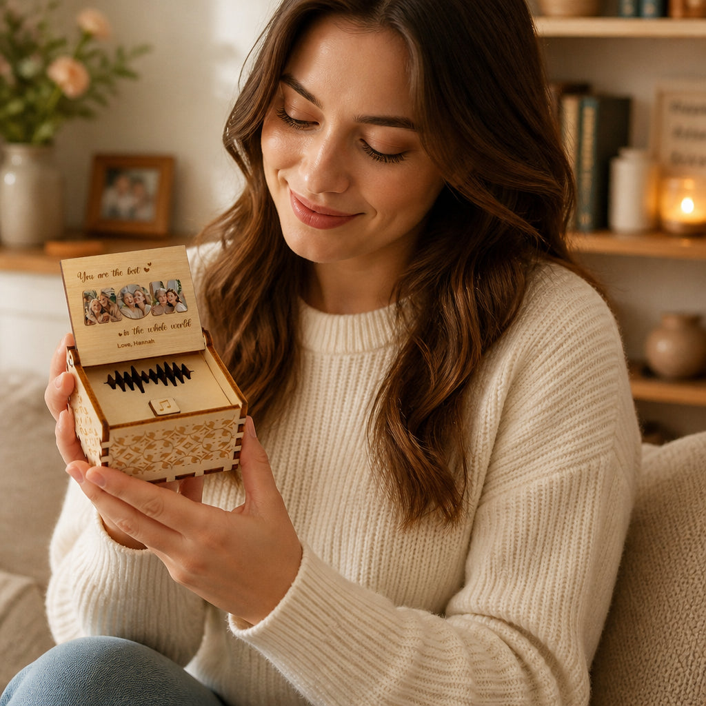 Personalized Voice Recording Music Box for Mom · Everyday Moment: Holding Music Box at Home