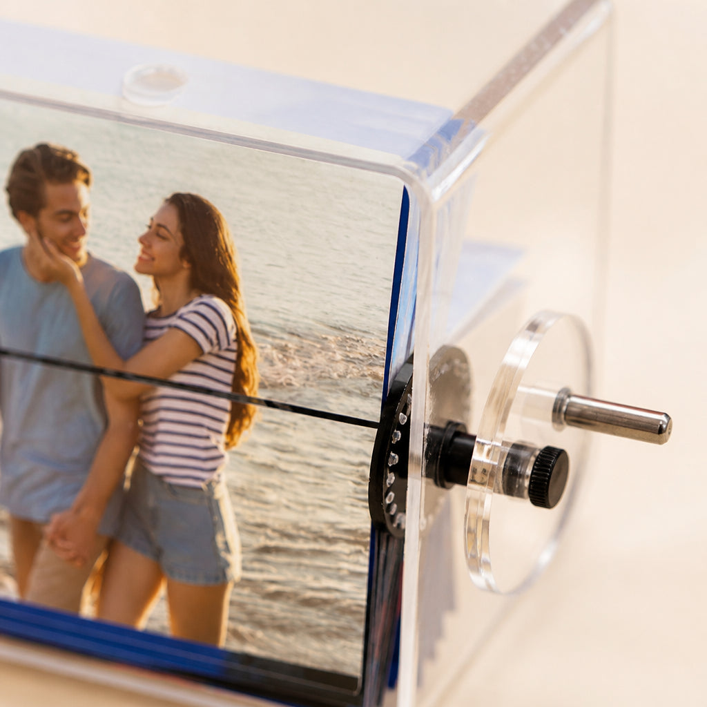 Personalized Animated Photo Flipbook with Light · Macro Close-Up of Animated Flipbook Mechanism