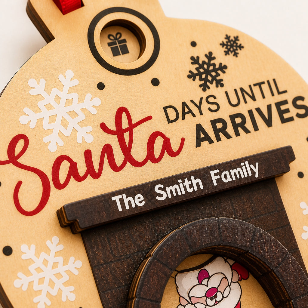 Santa in Fireplace Christmas Countdown Ornament
