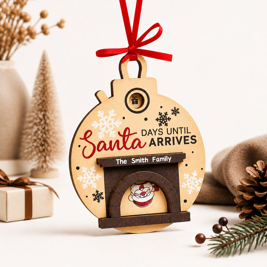 Santa in Fireplace Christmas Countdown Ornament