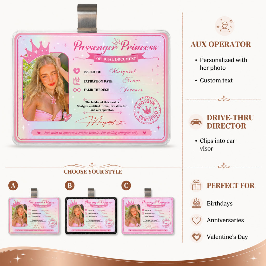 Personalized Passenger Princess Card · Specifications & Personalization Infographic