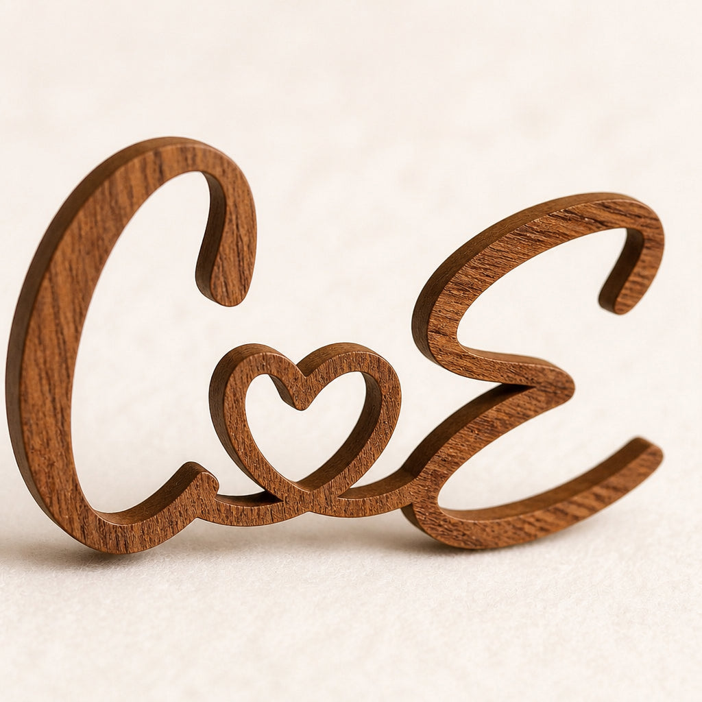 Personalized Wood Initials Sign for Couples · Macro Close-Up of Engraved Initials