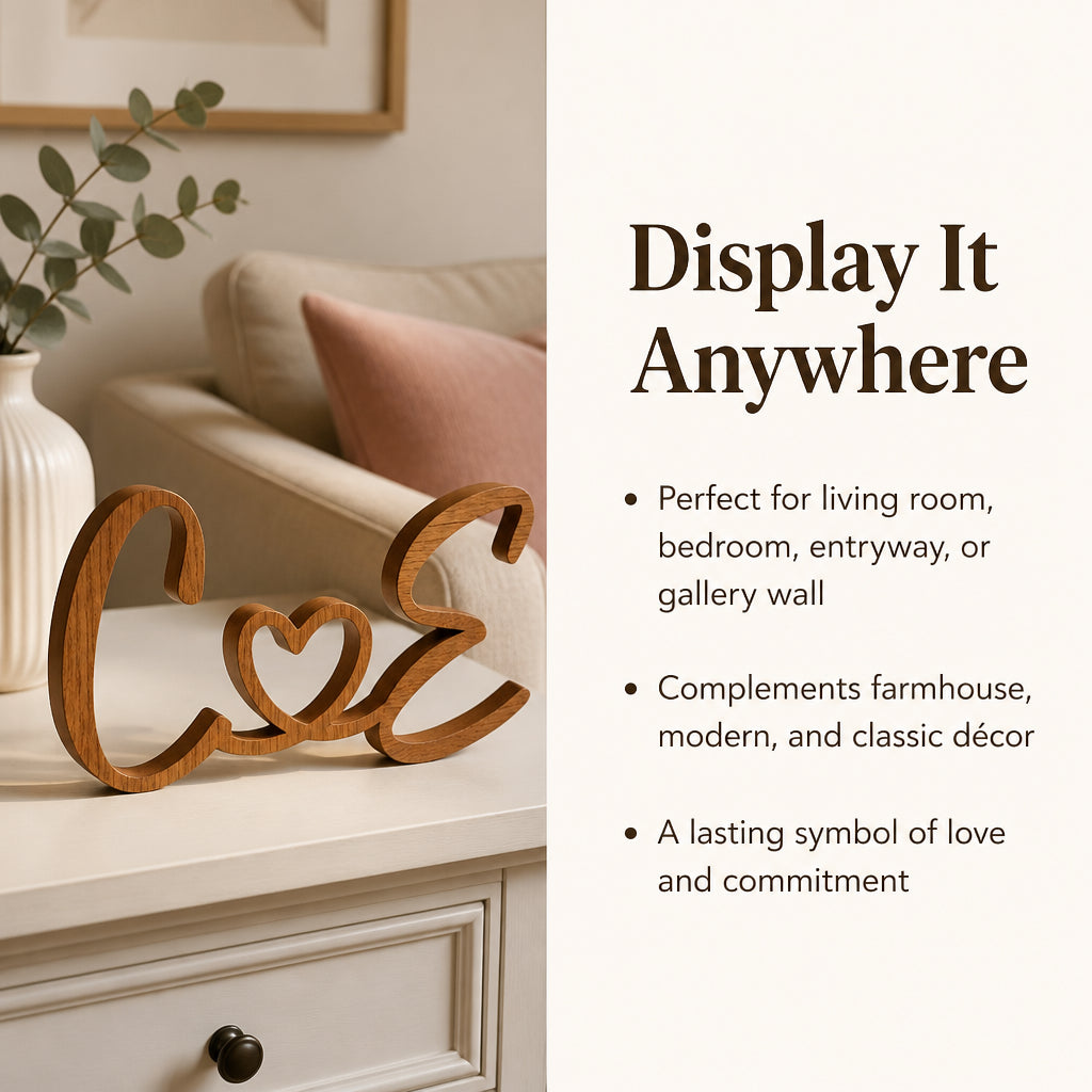 Personalized Wood Initials Sign for Couples · Split Layout: Display Anywhere Benefit