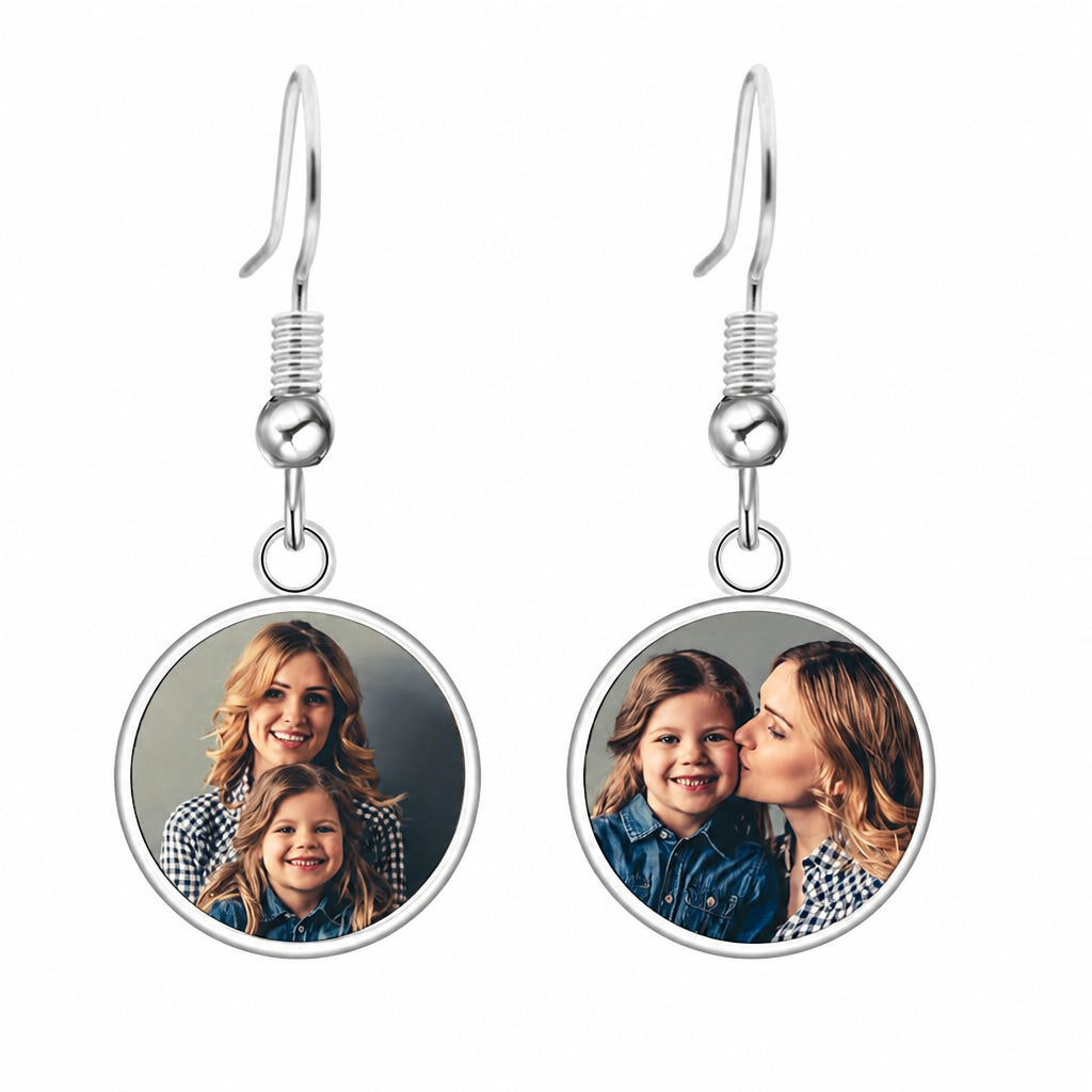 Personalized Photo Round Glass Drop Earrings · Main product on white background