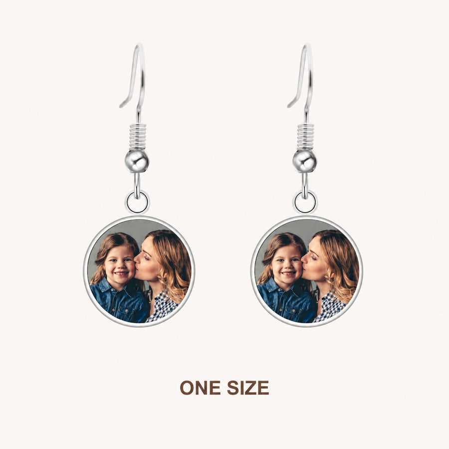 Personalized Photo Round Glass Drop Earrings