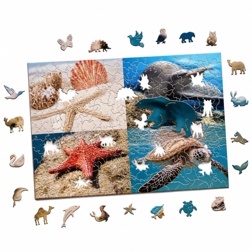 Personalized Photo Wood Jigsaw Puzzle with Animal-Shaped Pieces · Main product on white background