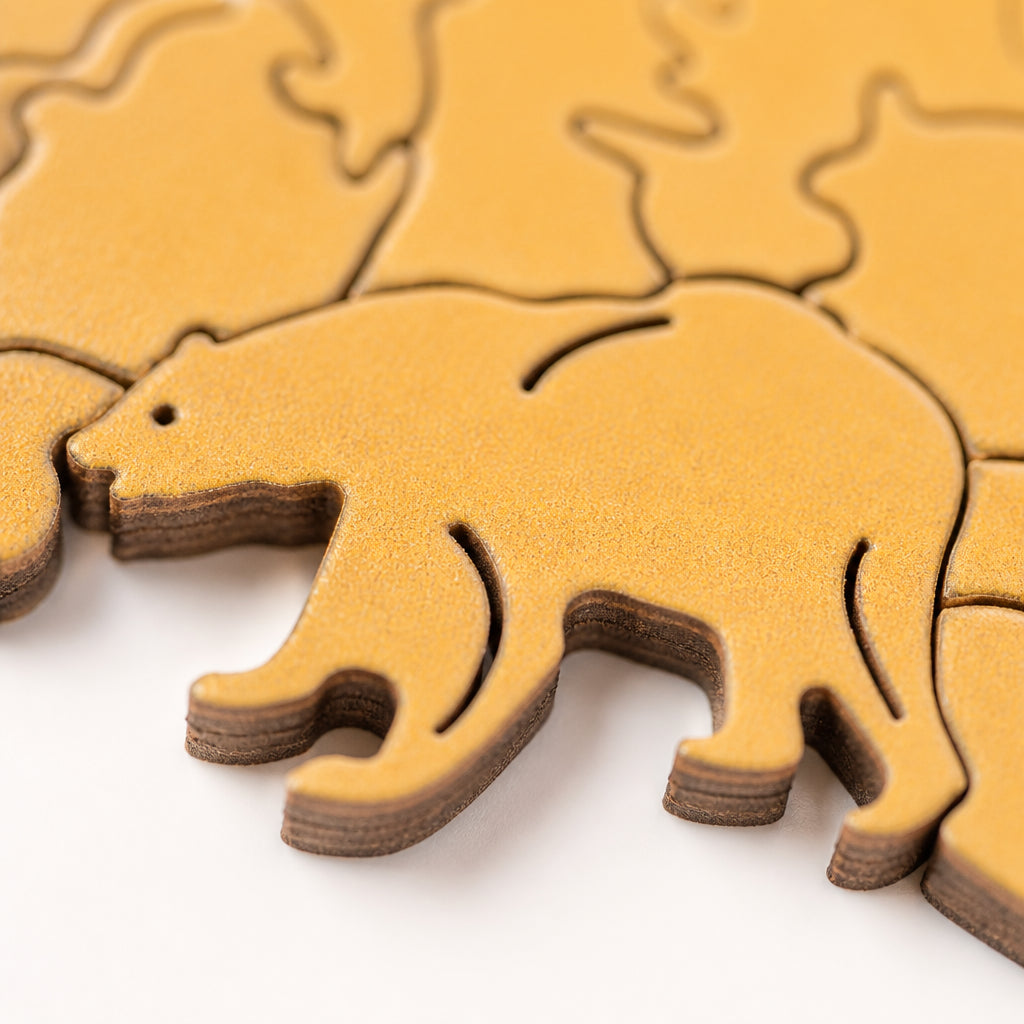 Personalized Photo Wood Jigsaw Puzzle with Animal-Shaped Pieces · Macro Close-Up of Animal-Shaped Piece