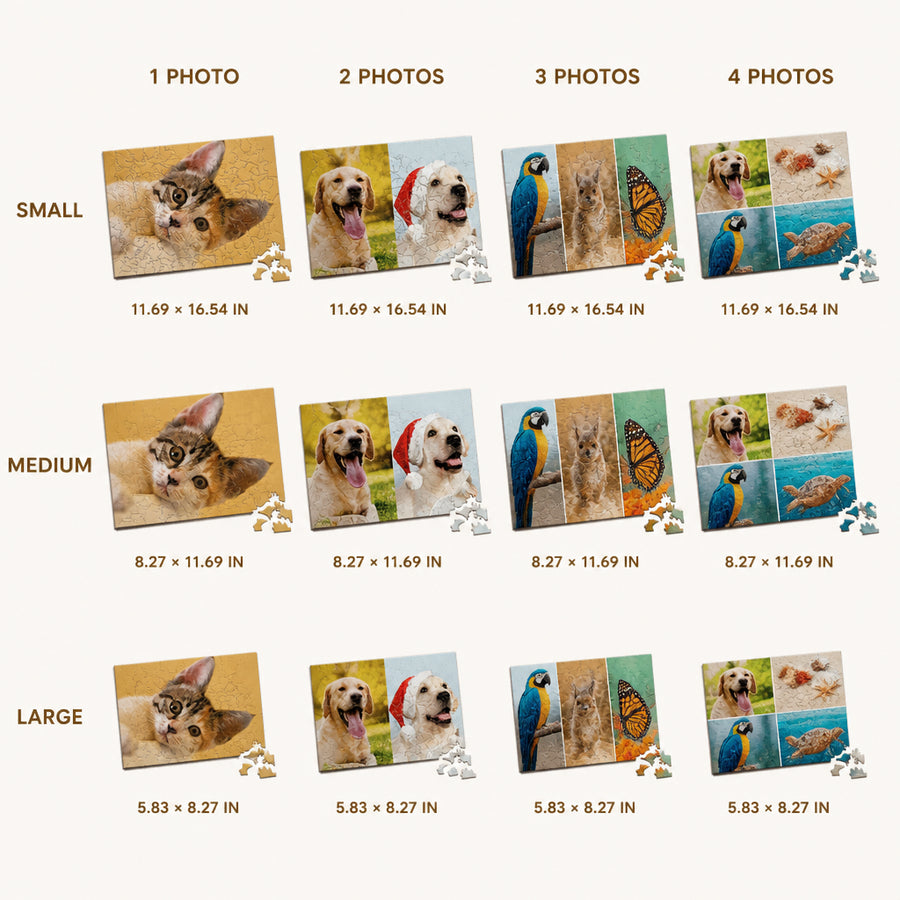 Personalized Photo Wood Jigsaw Puzzle with Animal-Shaped Pieces