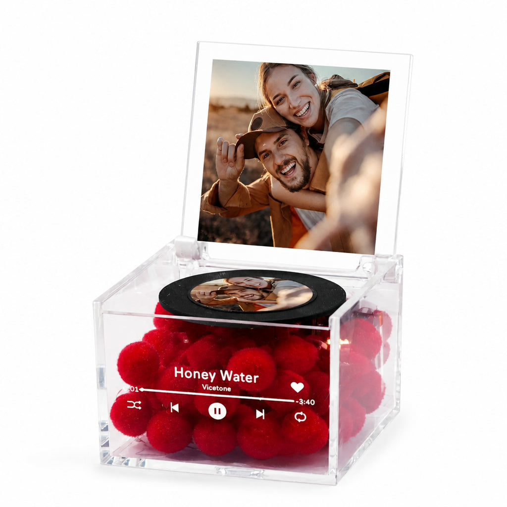 Custom Photo Mini Record Player Music Box with Light · Main product on white background
