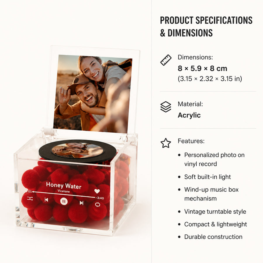 Custom Photo Mini Record Player Music Box with Light