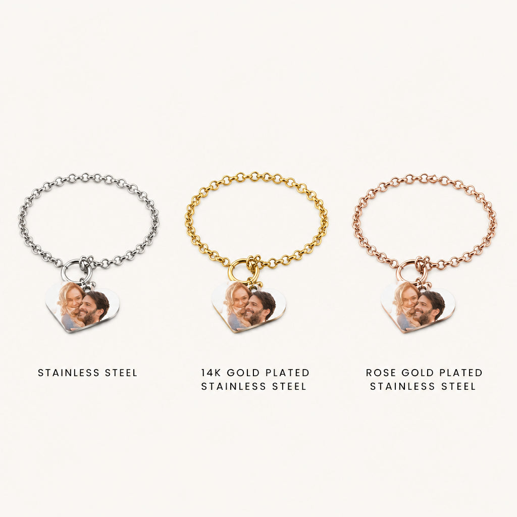 Custom Photo and QR Code Heart Charm Bracelet · Color Variants Grid Showcase