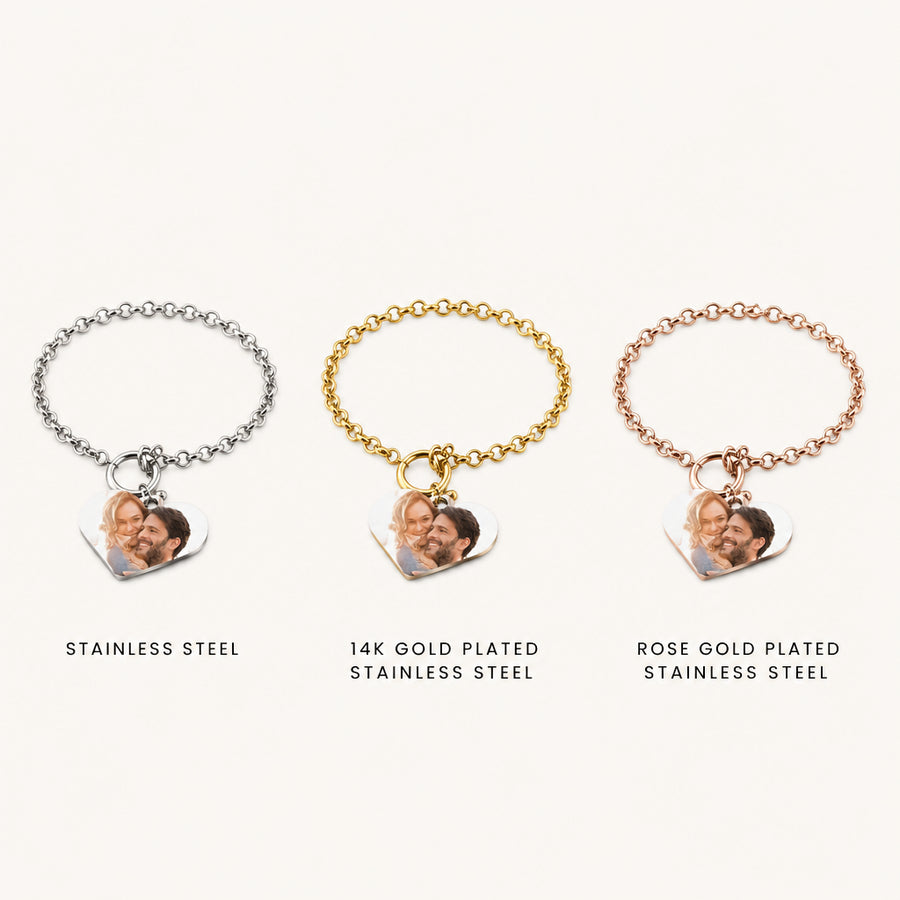 Custom Photo and QR Code Heart Charm Bracelet