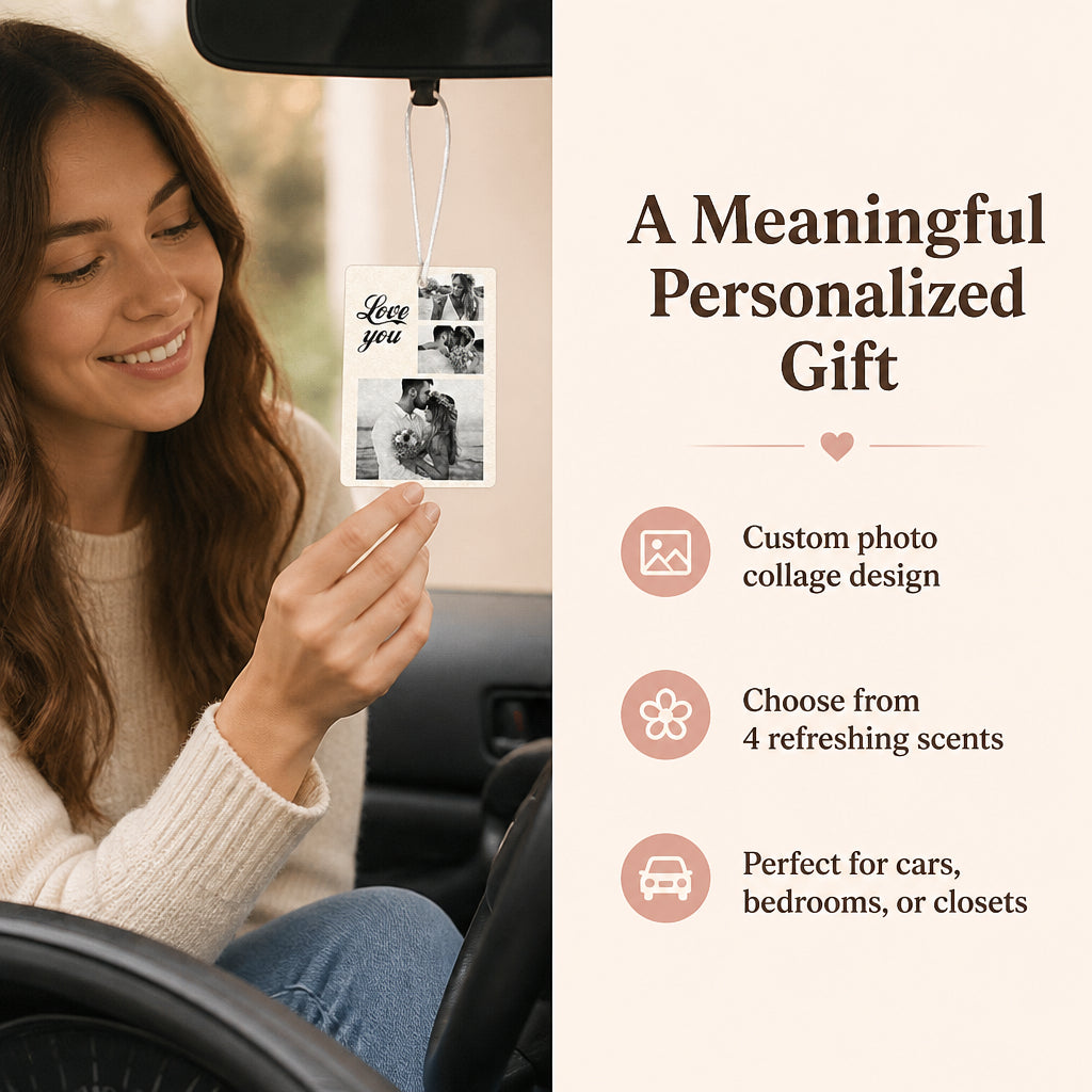 Custom Photo and Text Collage Car Air Freshener · Split Layout: Personalized Gift Benefit