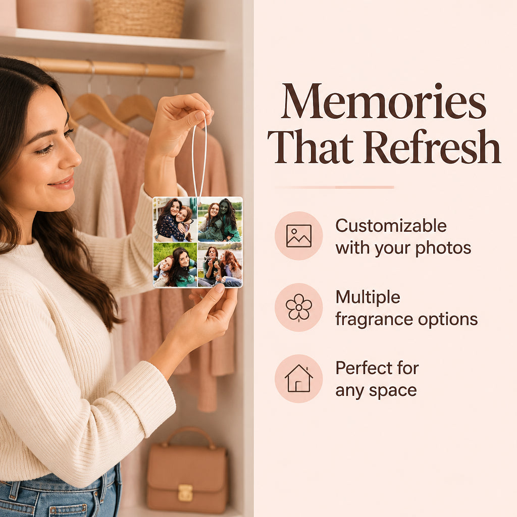 Custom Collage Photo Car Air Freshener · Split Layout: Fresh Memories Anywhere