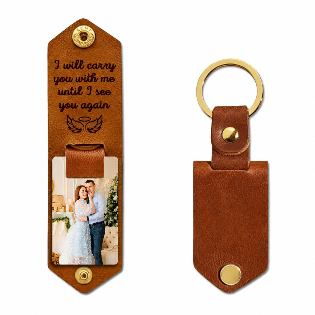 Custom Photo and Text Leather Keychain · Main product on white background