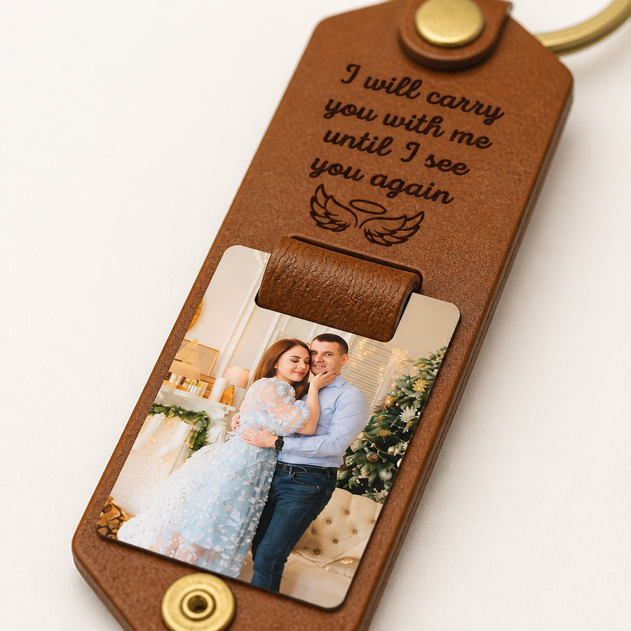 Custom Photo and Text Leather Keychain