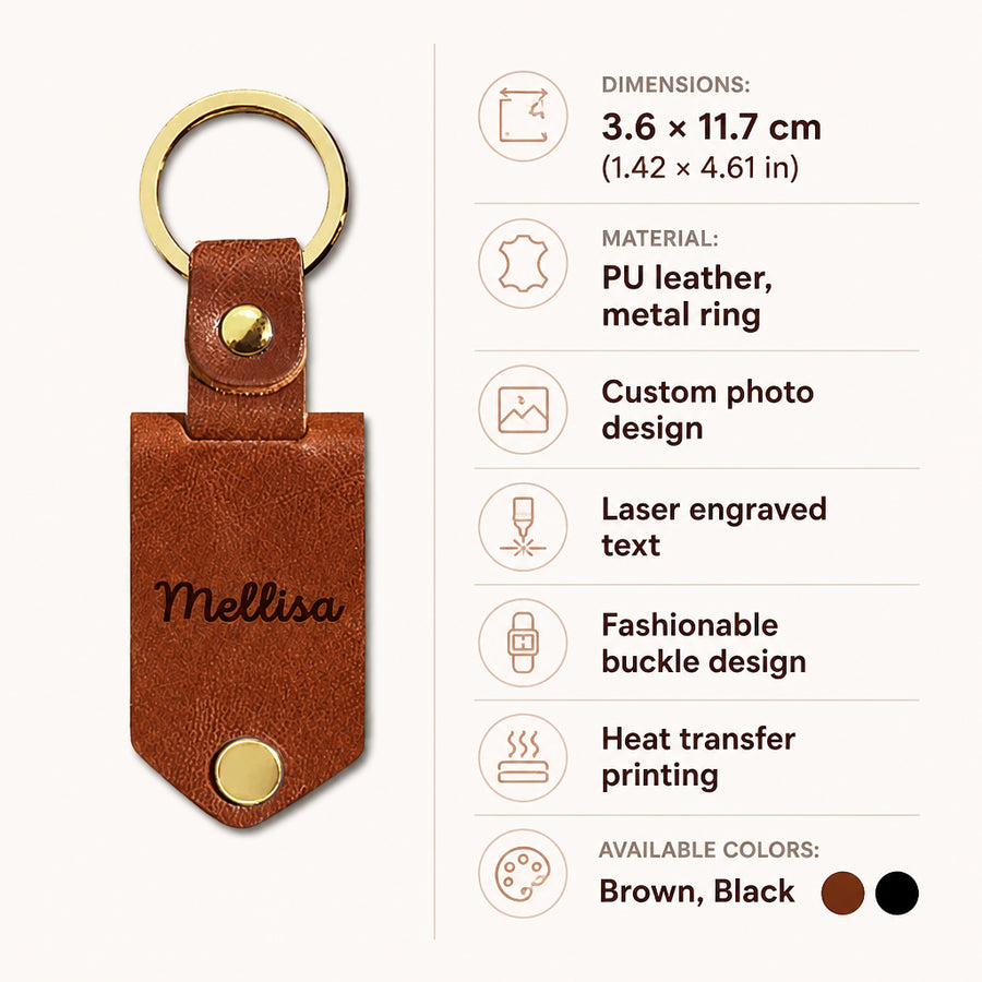 Custom Photo and Text Leather Keychain