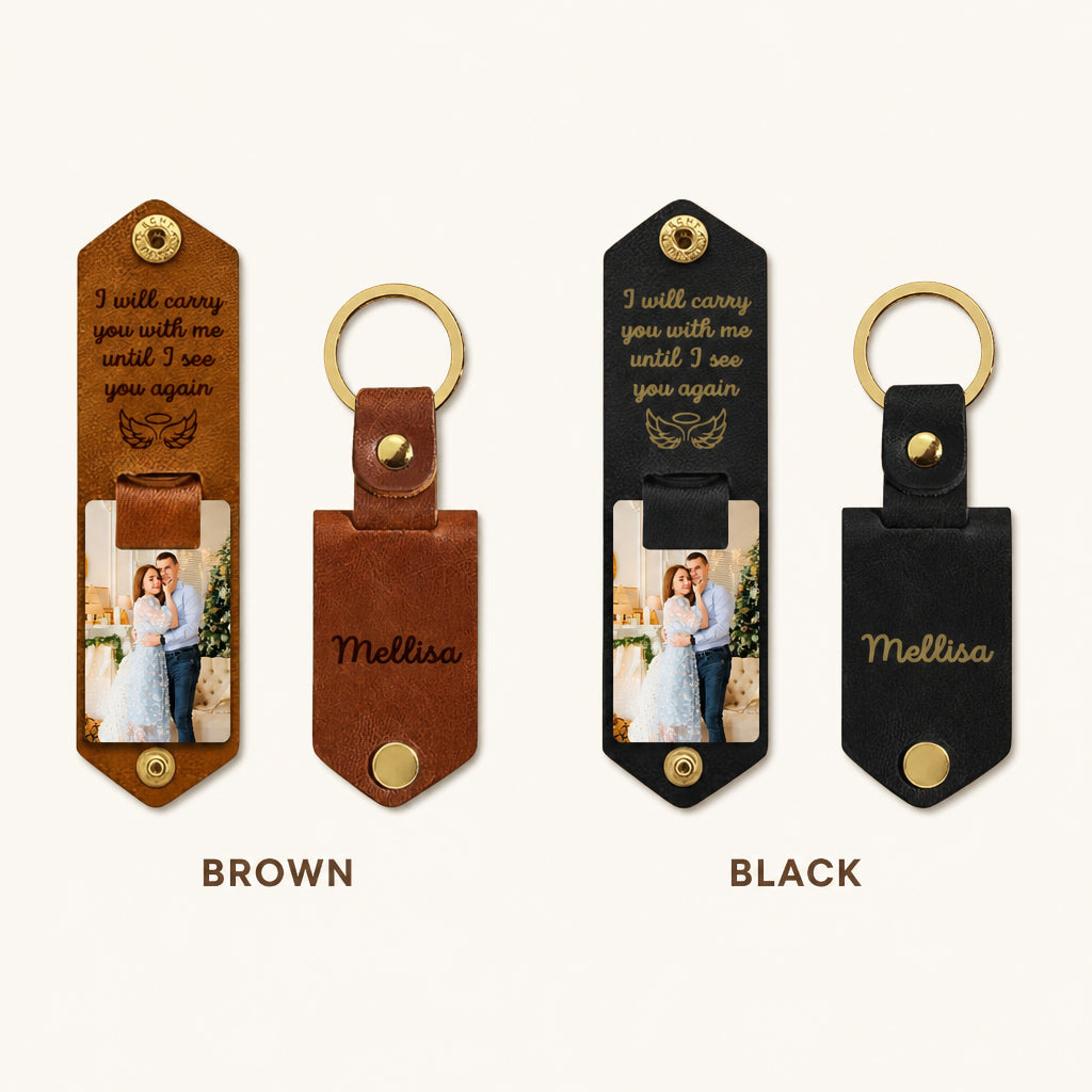 Custom Photo and Text Leather Keychain · Color Variants Side-by-Side