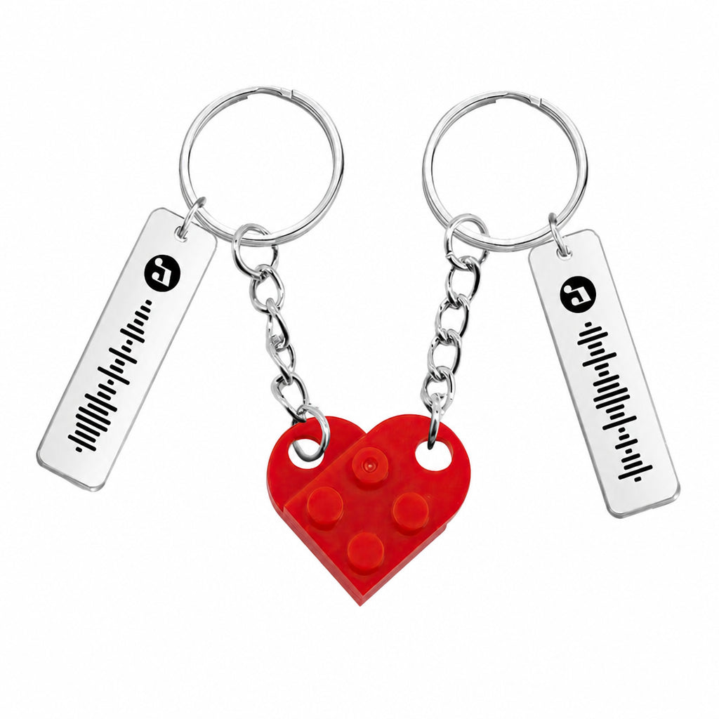 Heart Brick Music Code Couples Set Keychain · Main product on white background