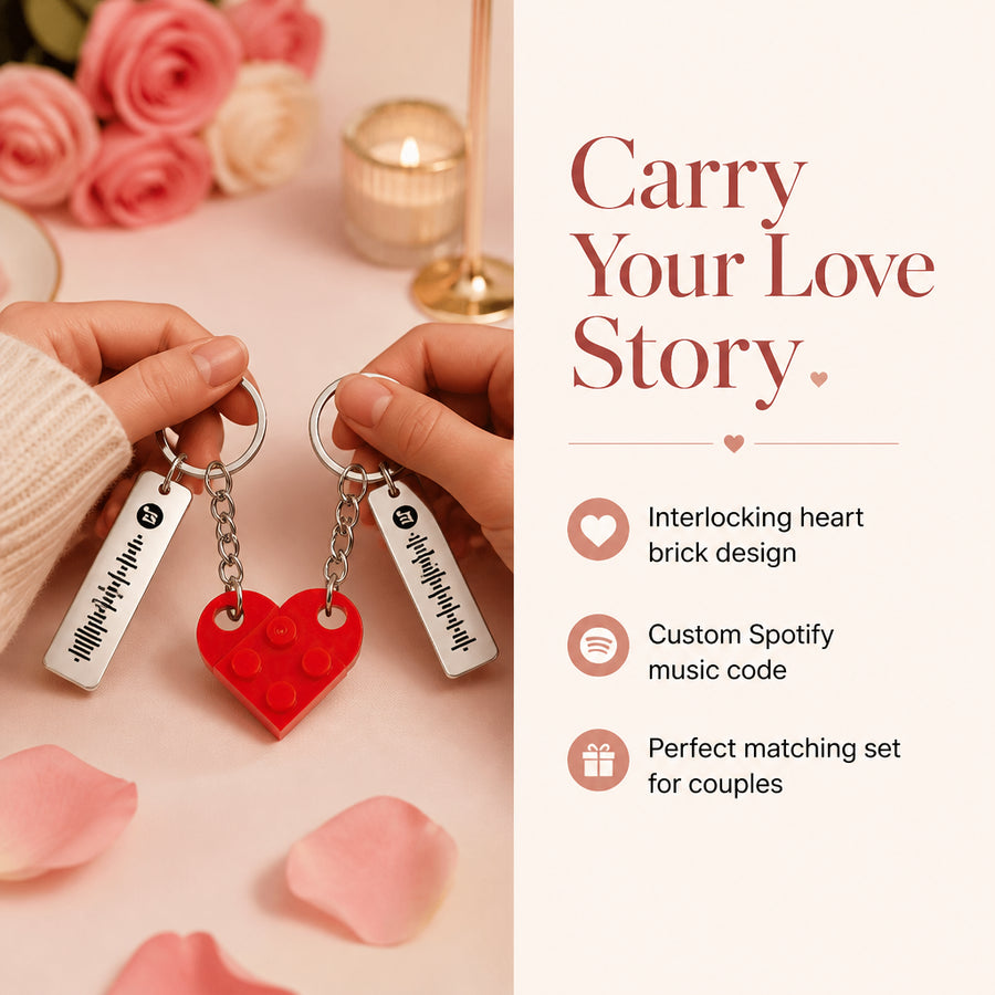 Heart Brick Music Code Couples Set Keychain