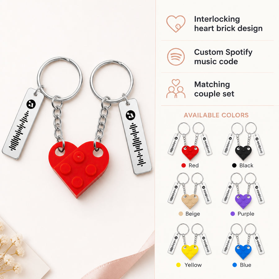 Heart Brick Music Code Couples Set Keychain
