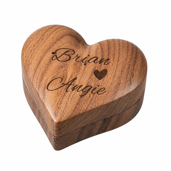 Engraved Wooden Heart Ring Box