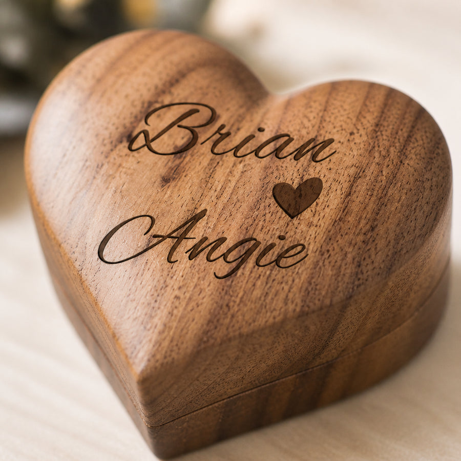 Engraved Wooden Heart Ring Box