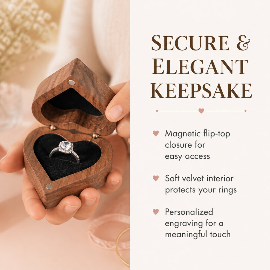 Engraved Wooden Heart Ring Box