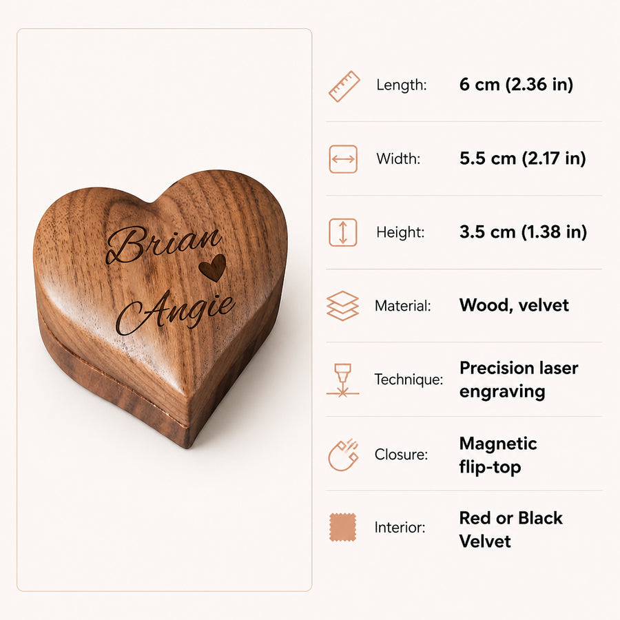 Engraved Wooden Heart Ring Box