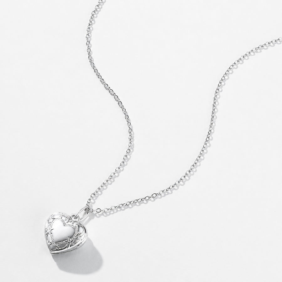 Embossed Heart Photo Locket Necklace