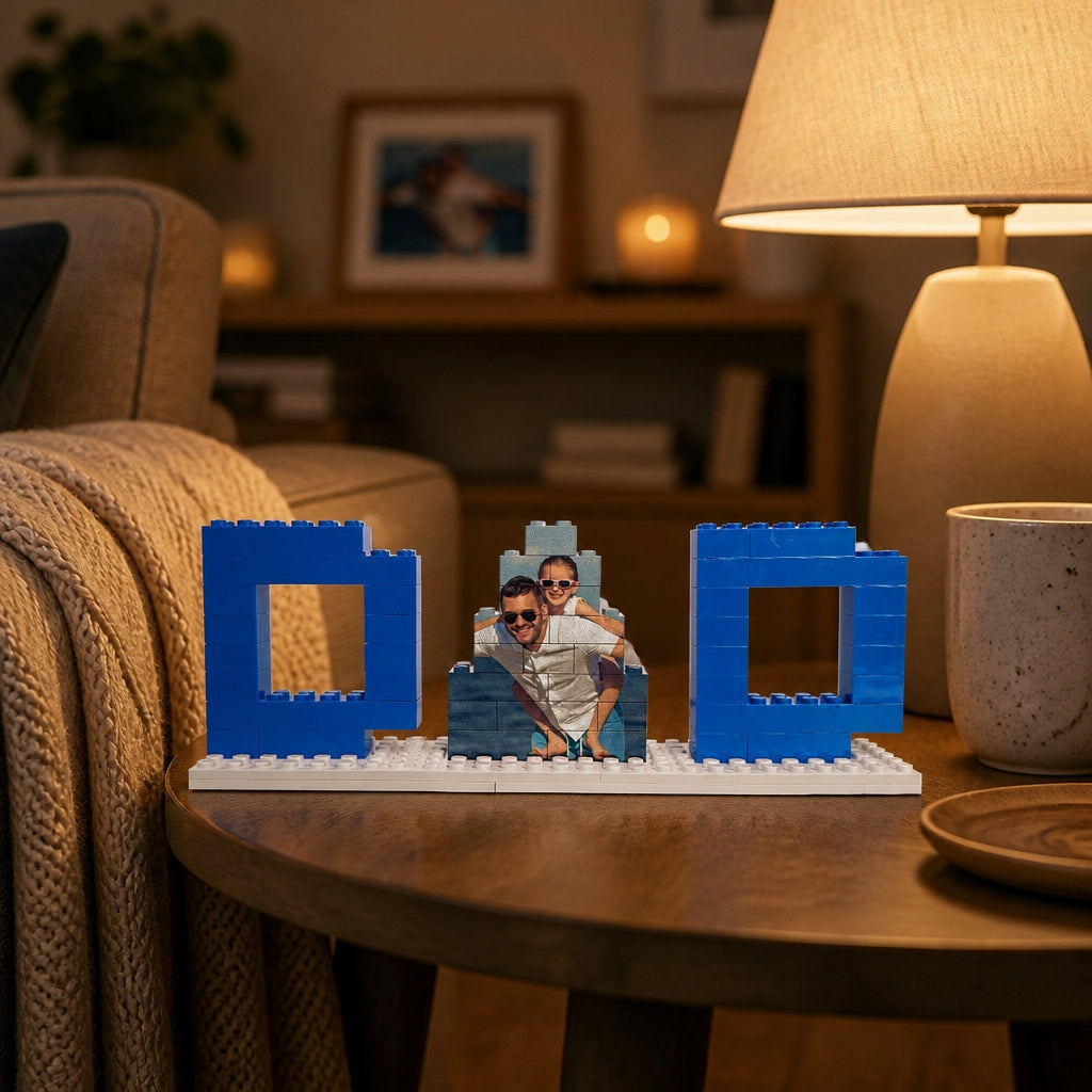 Custom Photo Block Puzzle for Dad · Evening Living Room Lifestyle Scene