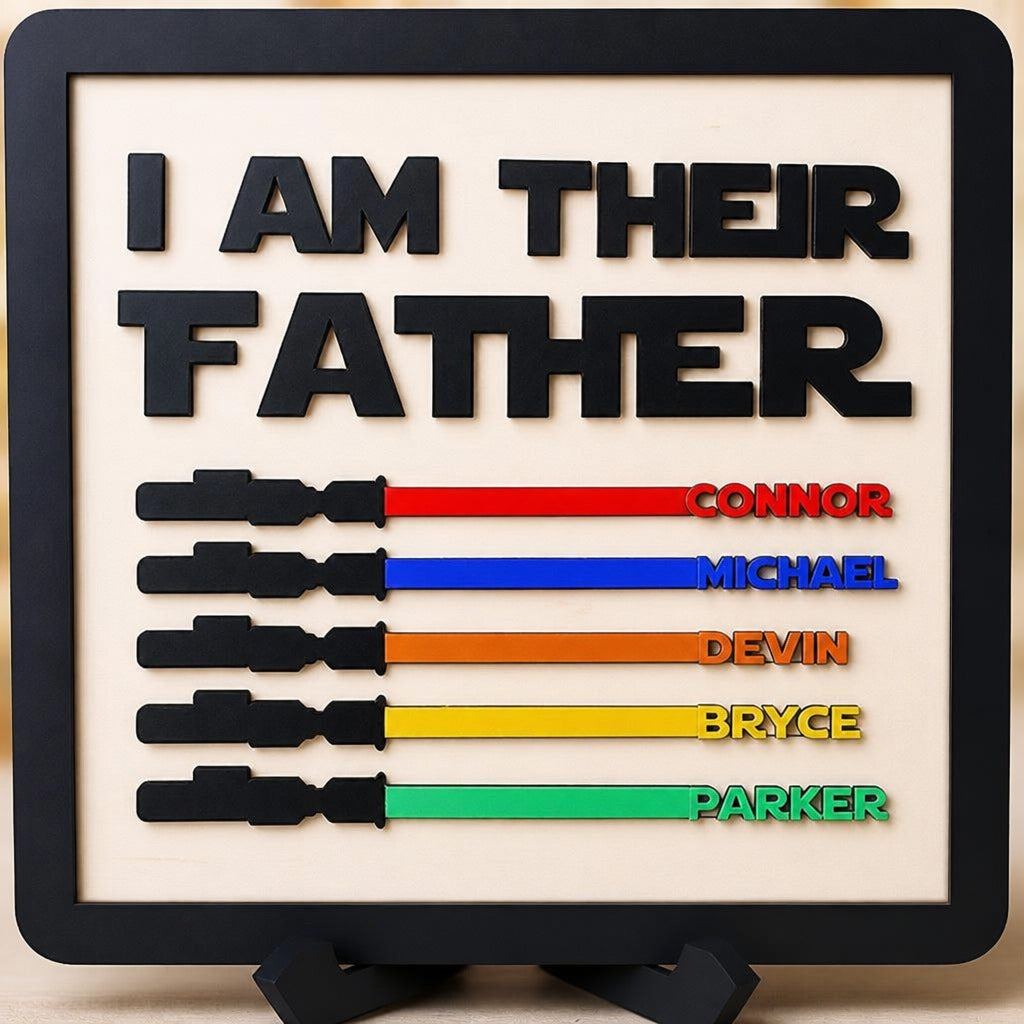 Personalized Wooden Lightsaber Plaque – I Am Their Father · Macro Close-Up of Laser-Cut Wood Detail